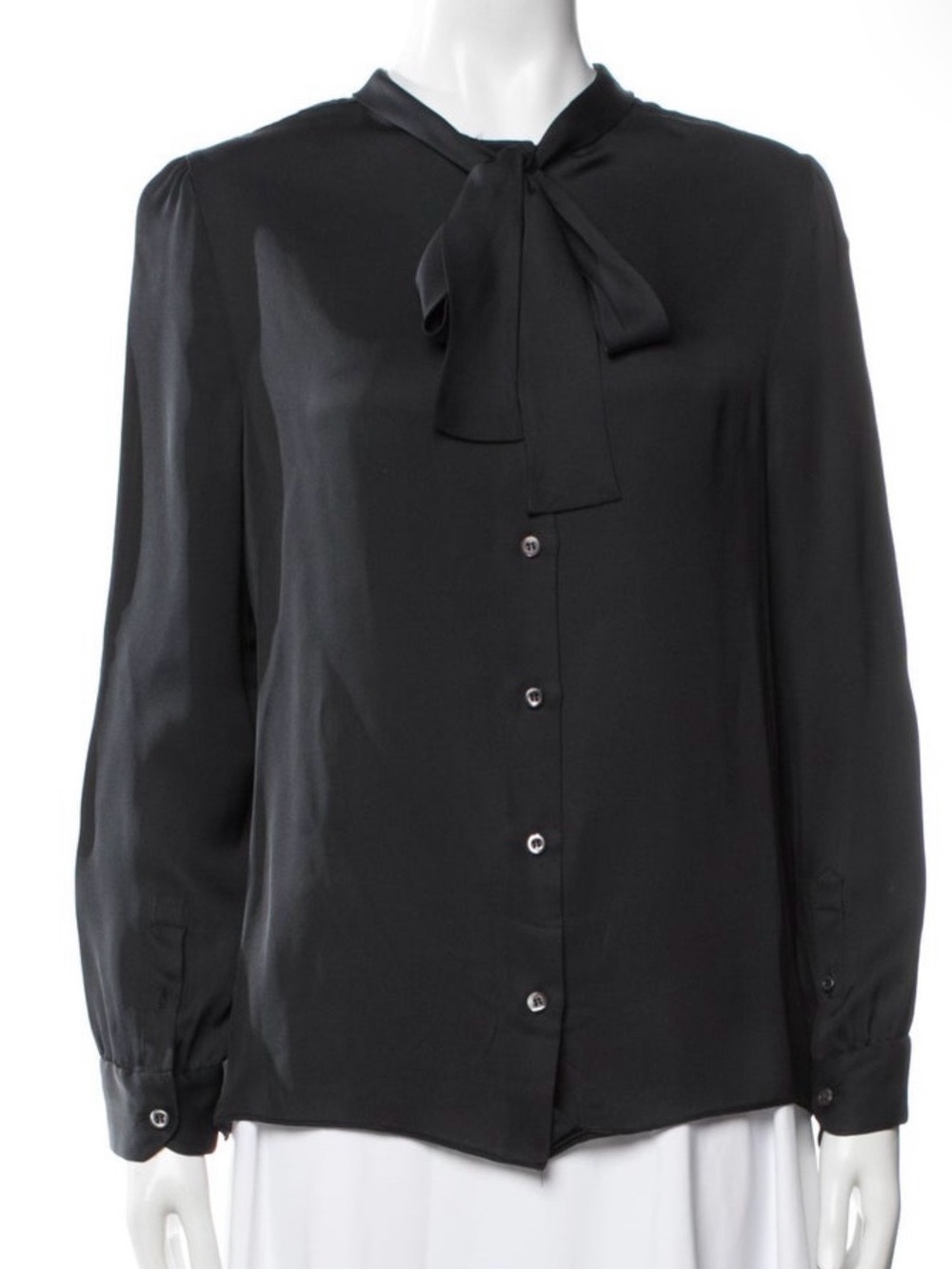 PRADA 100% Silk Bow Tie Blouse Black IT 46 Made in Italy